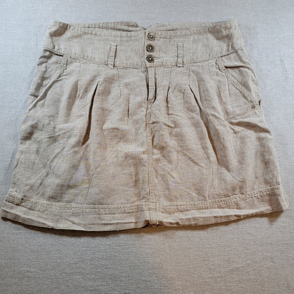 Royal Robbins Skirt Women 14 Tan Excellent Linen Blend Pleated Mini Pockets